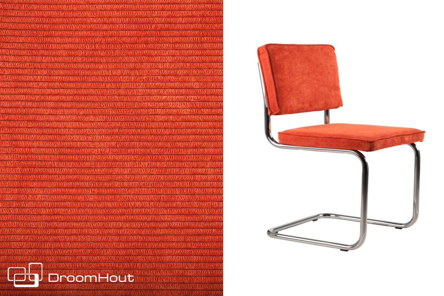 Stoel Zuiver Ridge Rib Chromed frame orange - one-off