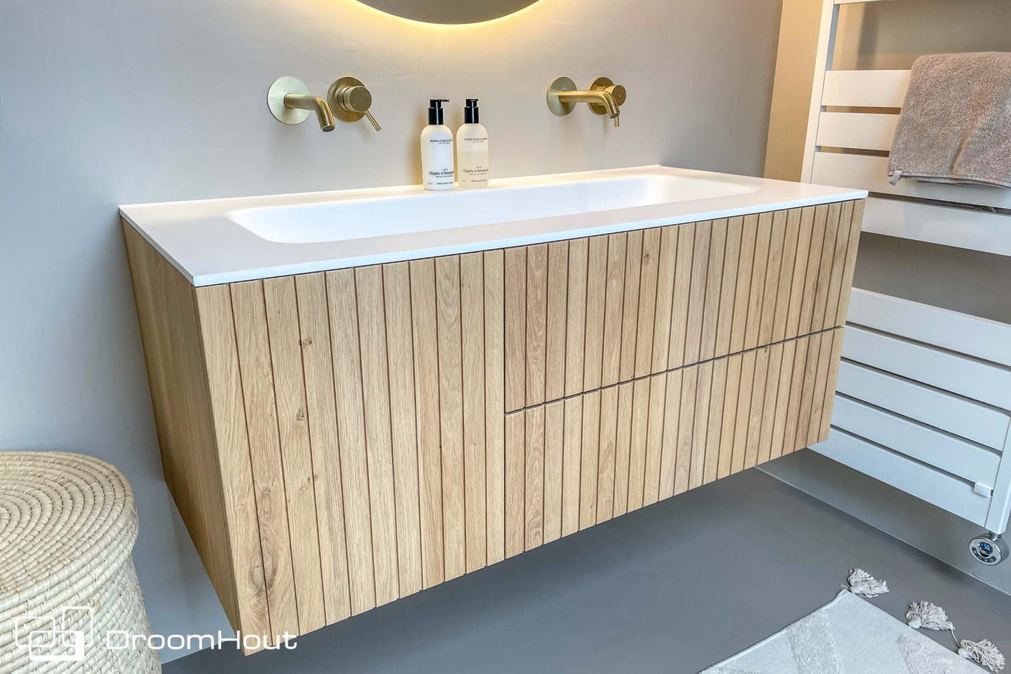 Houtenbadkamermeubel blank eiken latten DroomHout Immaculate