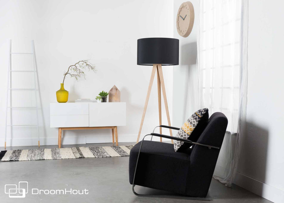 Vloerlamp Zuiver Tripod Wood - zwart - showroommodel