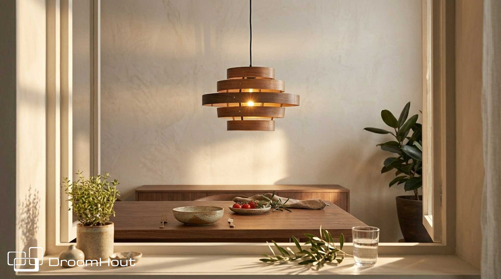Cirq houten hanglamp met 5 houten ringen