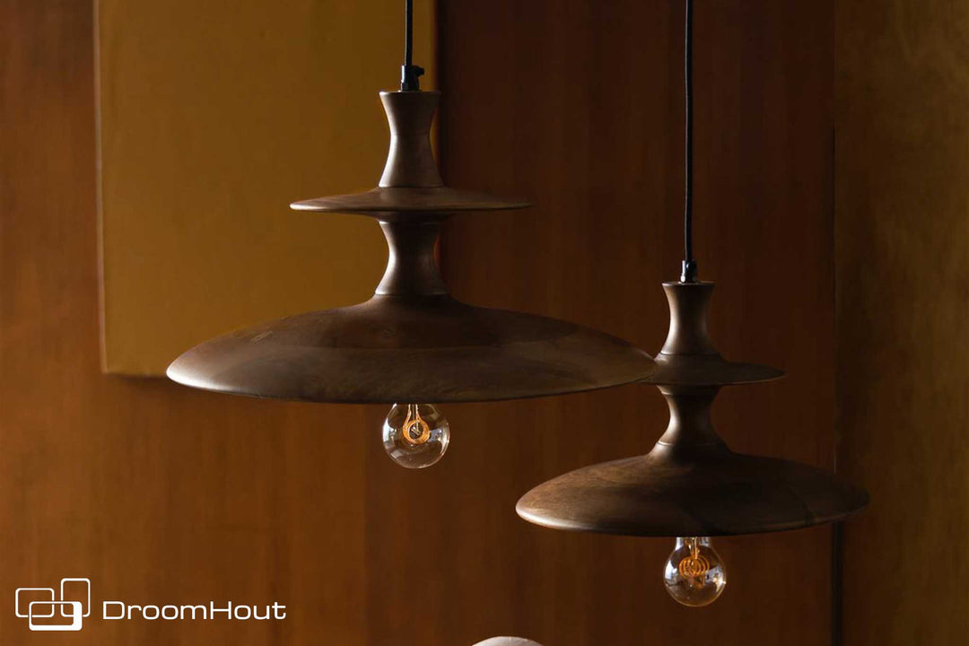 Hanglamp Dutchbone Cach, uit mangohout met walnoot look