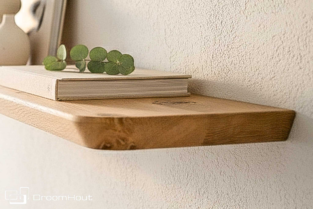 Wandregal aus Holz (Facettenkante, runde Ecke)