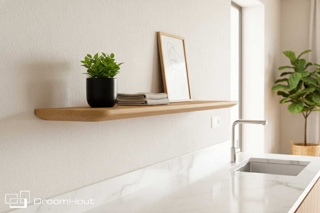 Houten wandplank (verjongde rand, ronde hoek)