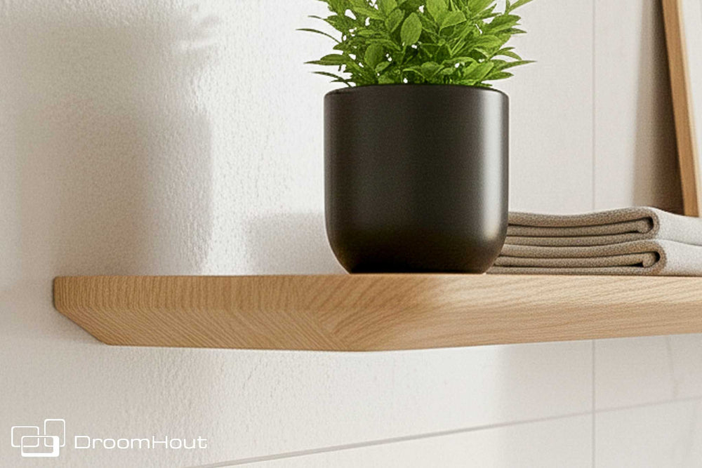 Wandregal aus Holz (konische Kante, abgerundete Ecke)