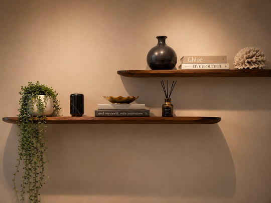 Wooden wall shelf (facet edge, round corner)