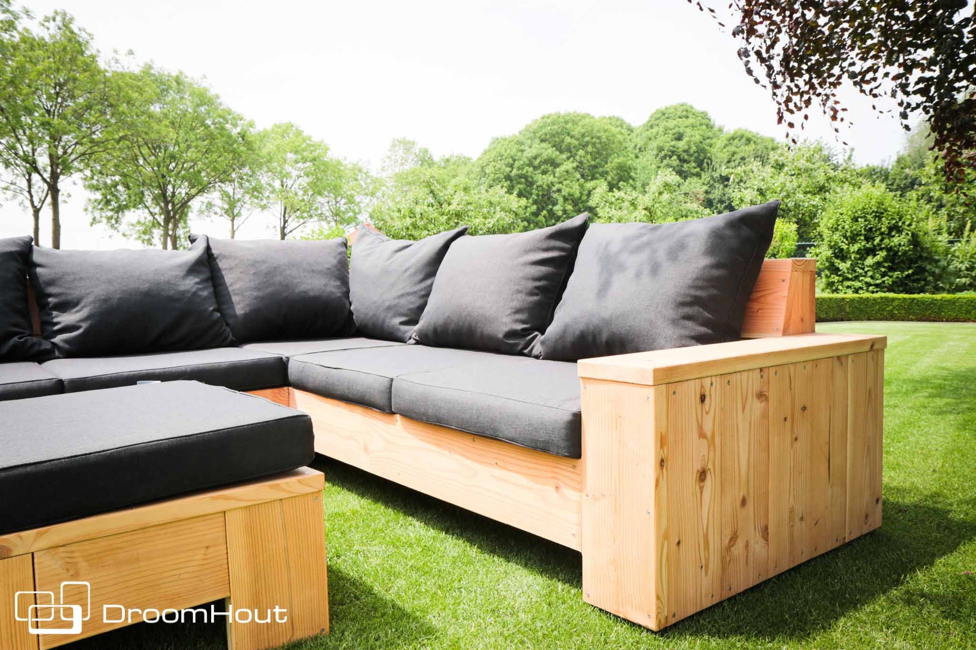 Hoek loungebank Siena 5-zits douglas + gratis hocker voordeelset