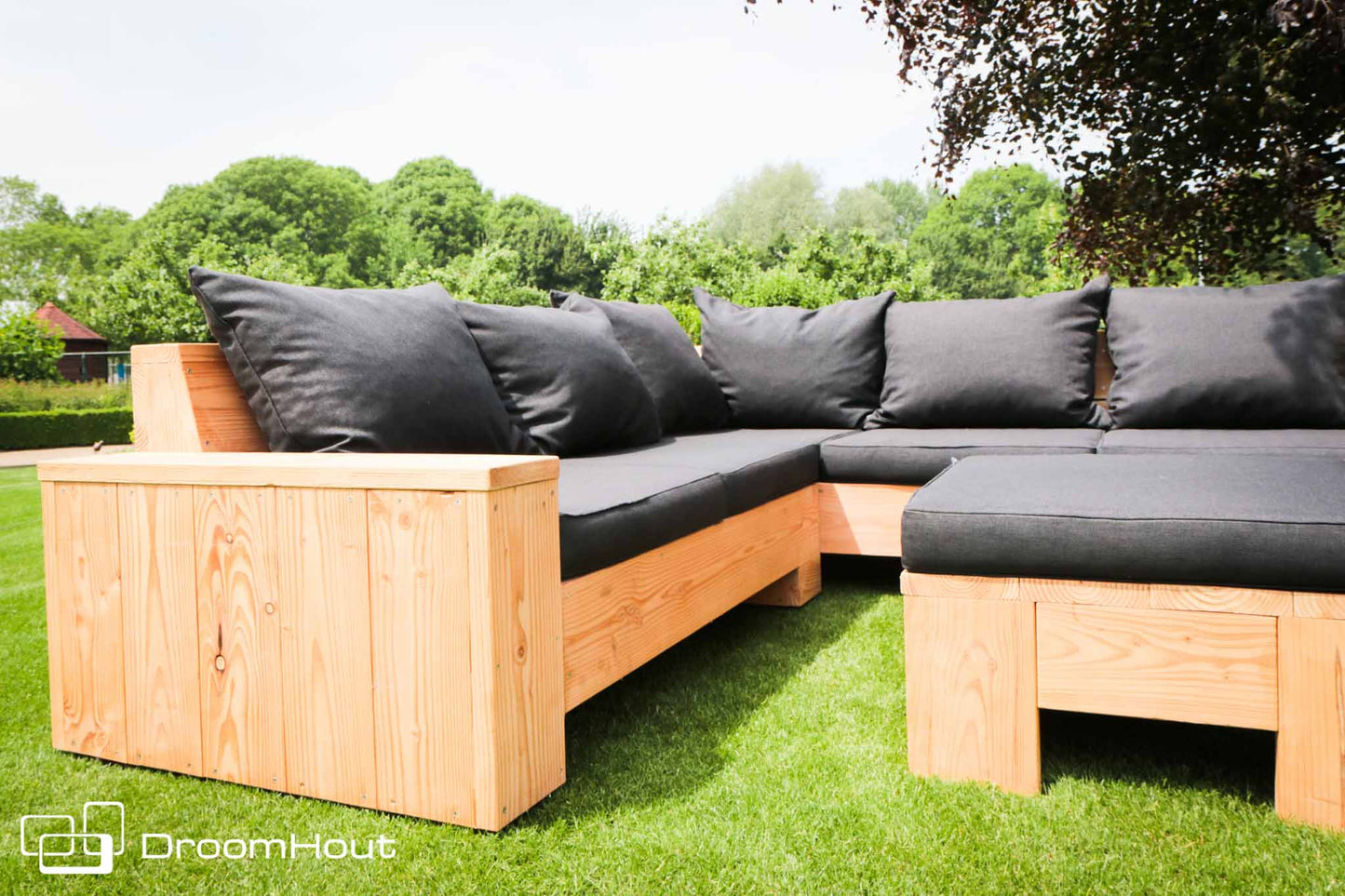 Hoek loungebank Siena 5-zits douglas + gratis hocker voordeelset