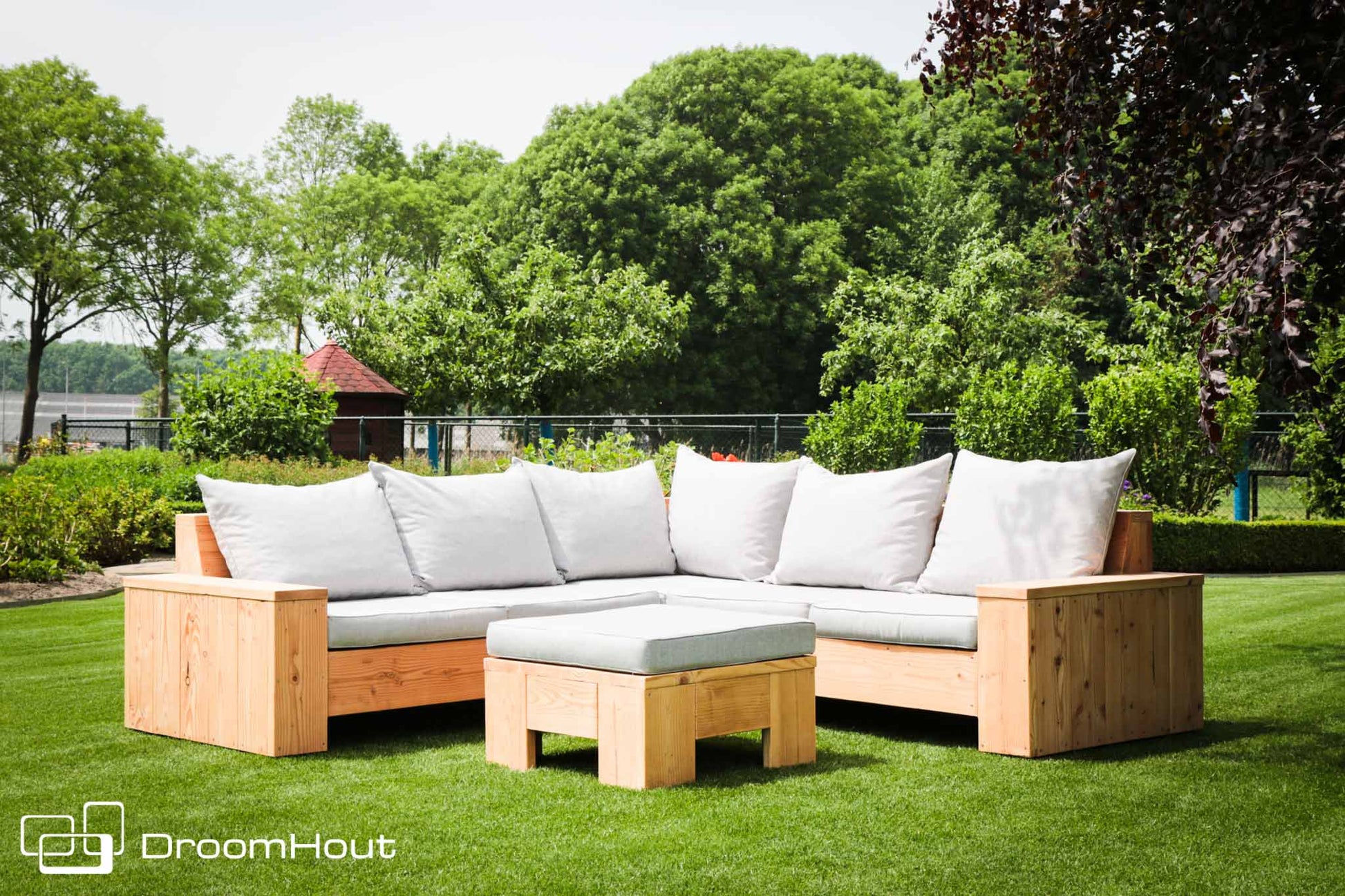 Hoek loungebank Siena 5-zits douglas + gratis hocker voordeelset