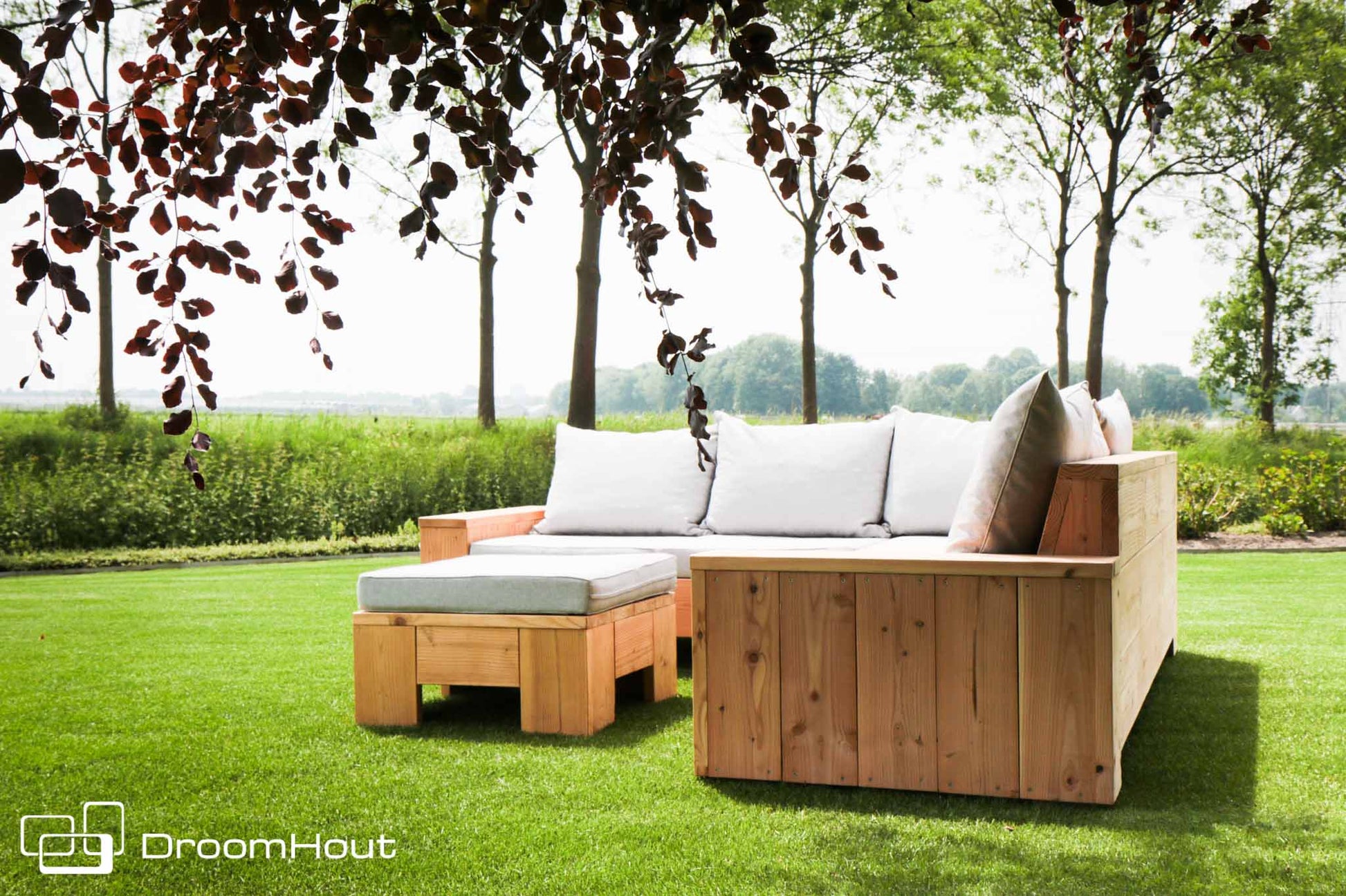 Hoek loungebank Siena 5-zits douglas + gratis hocker voordeelset