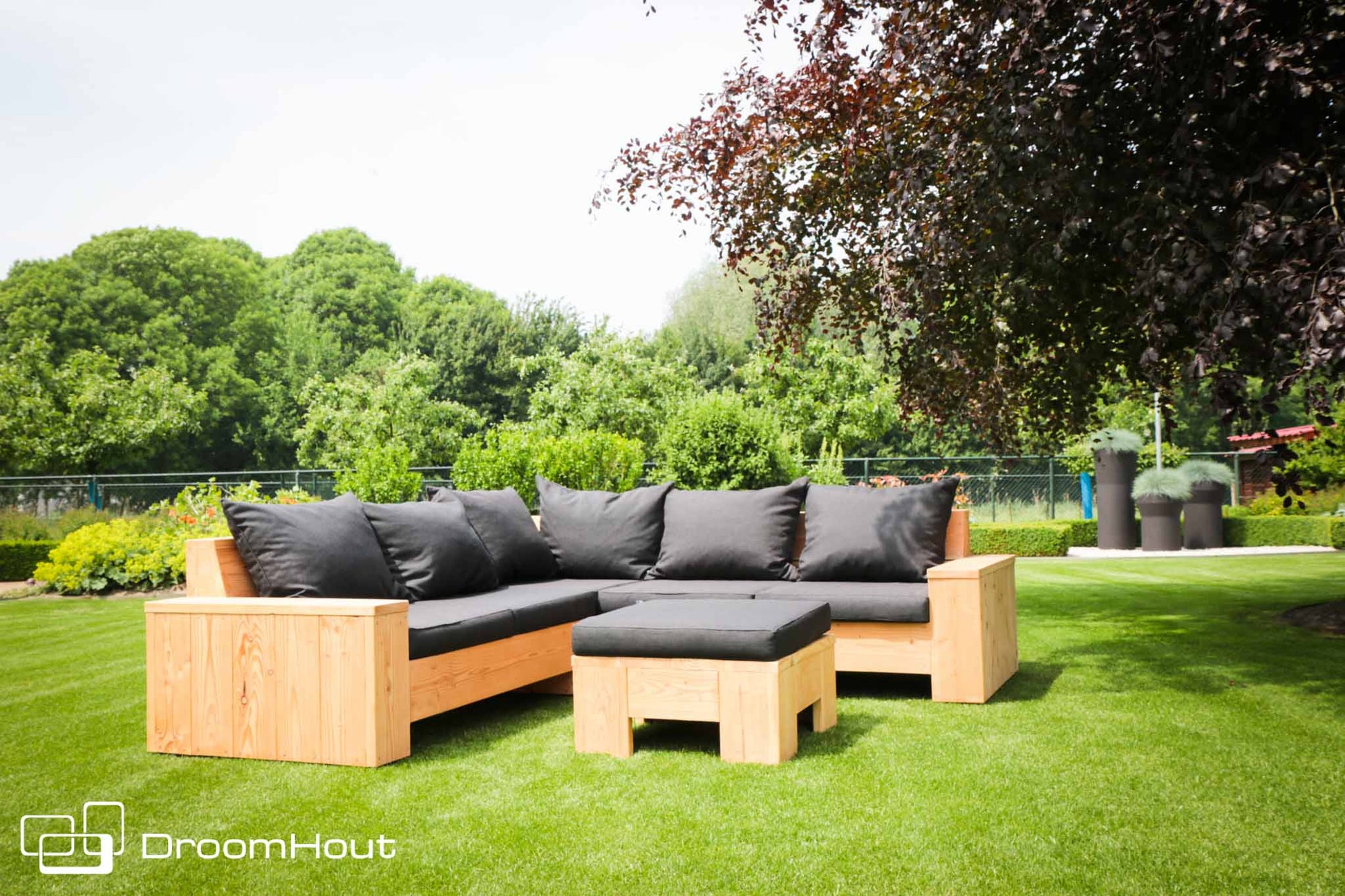 Hoek loungebank Siena 5-zits douglas + gratis hocker voordeelset