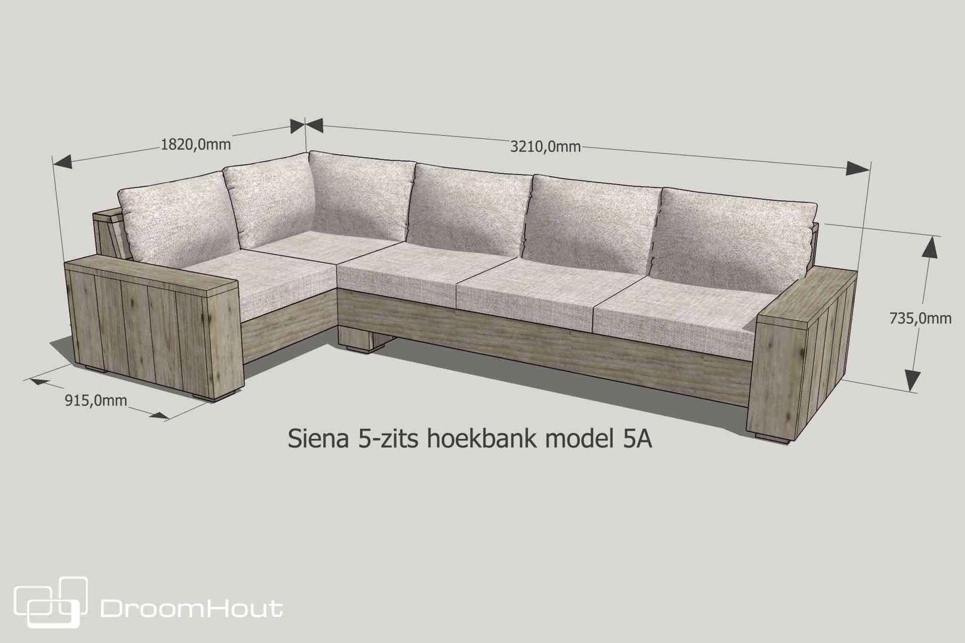 Hoek loungebank Siena 5-zits douglas + gratis hocker voordeelset