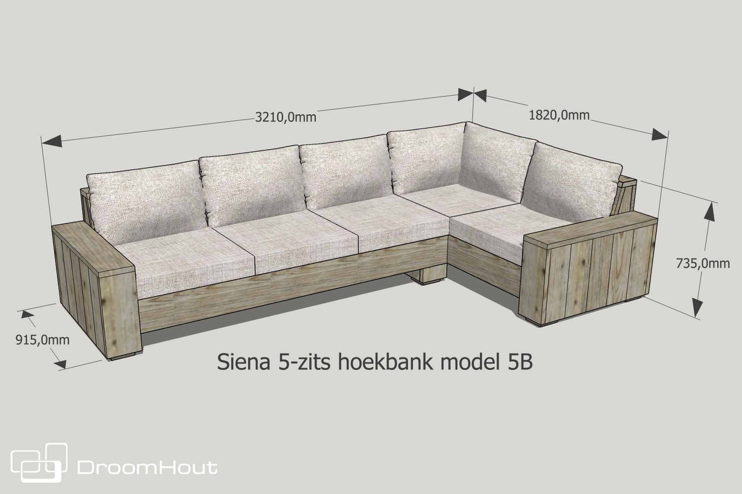 Hoek loungebank Siena 5-zits douglas + gratis hocker voordeelset