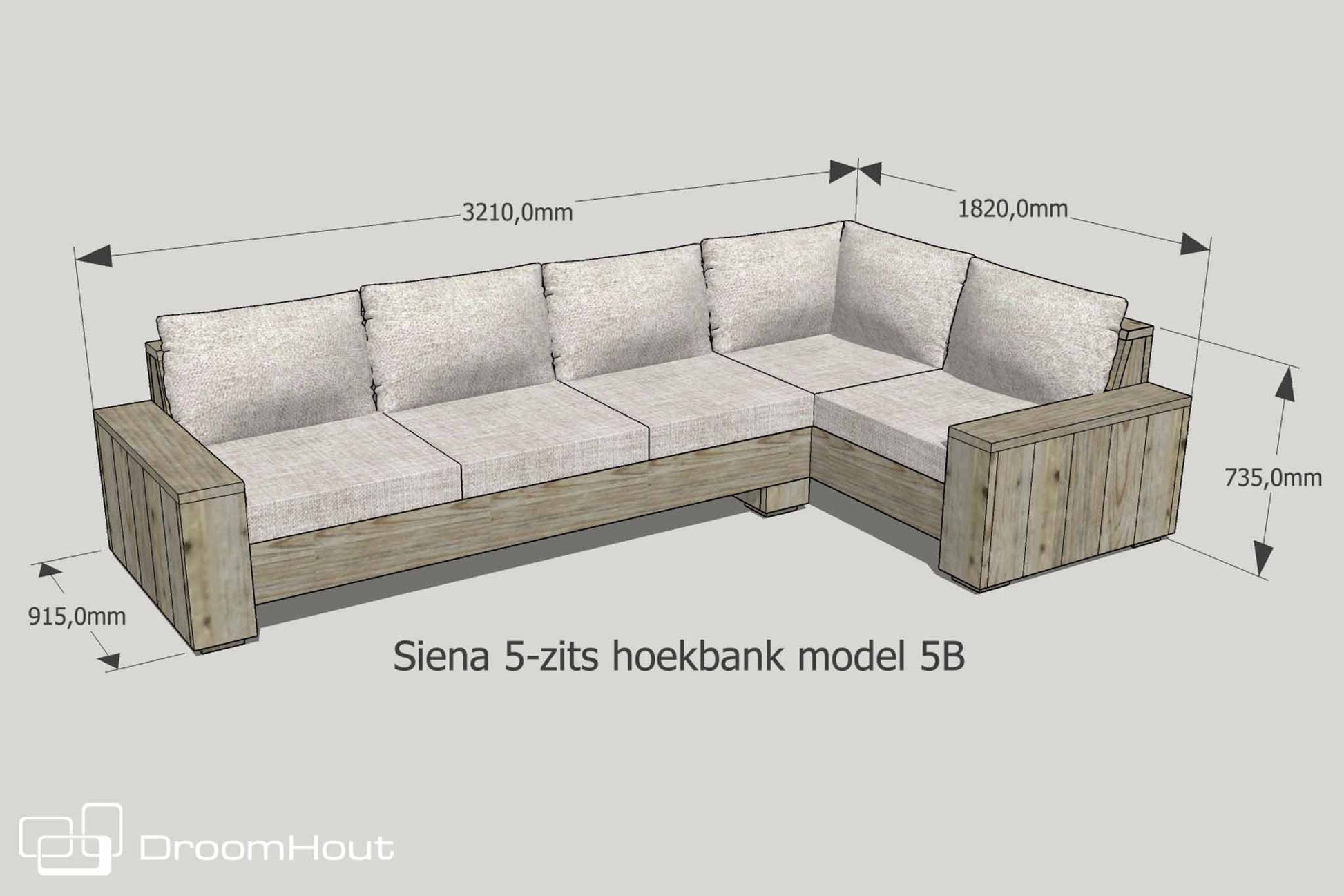 Hoek loungebank Siena 5-zits douglas + gratis hocker voordeelset